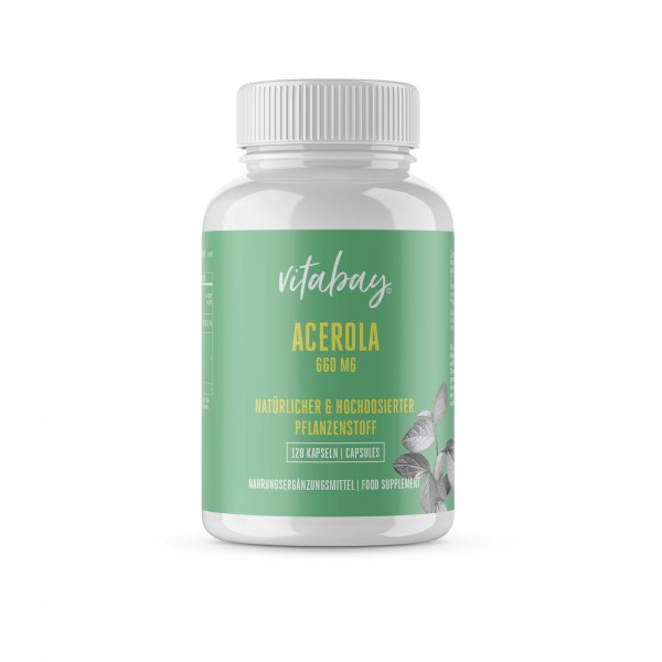 Vitabay Acerola Kapseln - Natürliches Vitamin C aus der Acerola Kirsche, 120 Kapseln