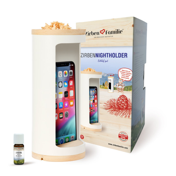 Original ZirbenNightholder inkl. Zirbenflocken- und Öl | Anthrazit / Weiss