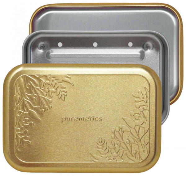 Seifenbox mit Abtropfeinsatz | Matt-Gold mit Floralmuster