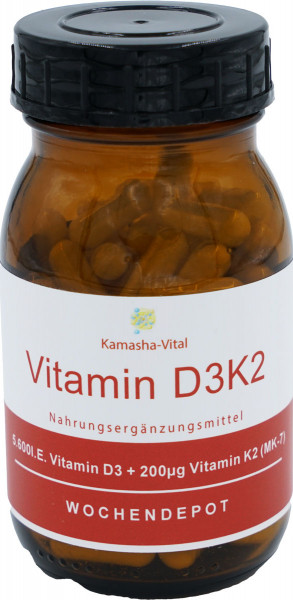 Vitamin D3K2 Kapseln | 90 Kapseln á 5.600 I.E. D3 + 200 µg K2