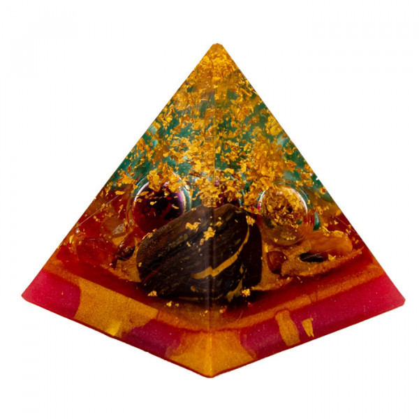 Yamsaro Organ-Pyramide | Galle | Azurit-Malachit, Tigereisen, Chrysokol, Bernstein, Gold