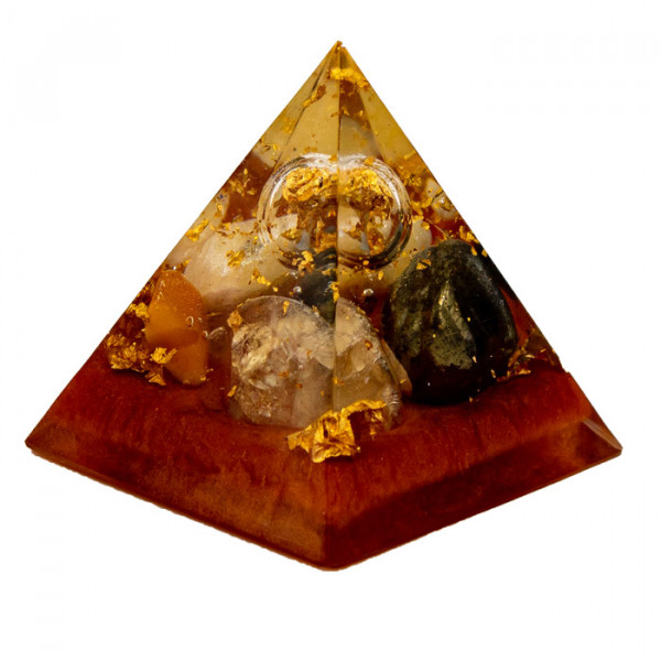 Yamsaro Organ-Pyramide | Magen | Apachengold, Bernstein, Orangencalcit, Topas, Gold